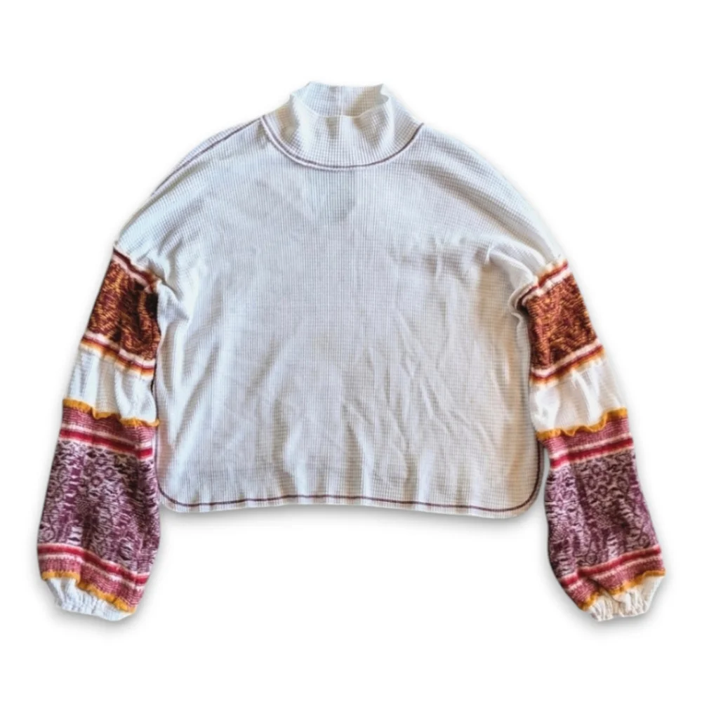 Free People Oversized Waffle Mock Northern Lights Sweater Mock Neck Tunic Sz XS